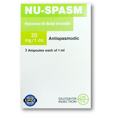 NU-SPASM 20 MG/ML ( HYOSCIN -N- BUTYLBROMID ) IM, IV 3 AMPOULES